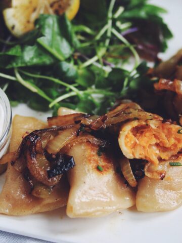 vegan sweet potato & sauerkraut pierogies_hot for food