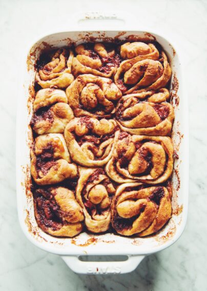 vegan strawberry caramel sticky buns recipe for holidays